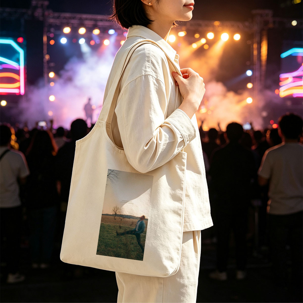 Another Day, Another Chance - Man Running in Field at Sunset - Canvas shoulder bags/