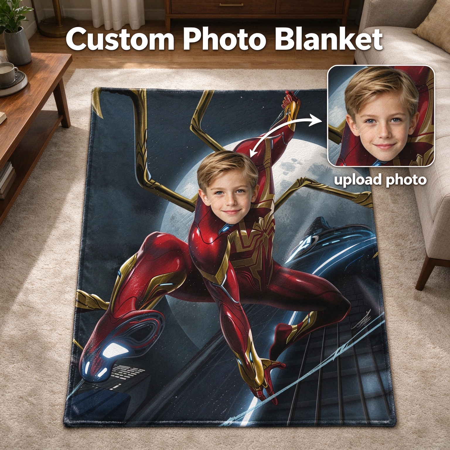 Custom Face Superhero Fleece Blanket Personalized Photo Throw Anti-Pilling Soft Plush Cover Ideal Personalized Gift
