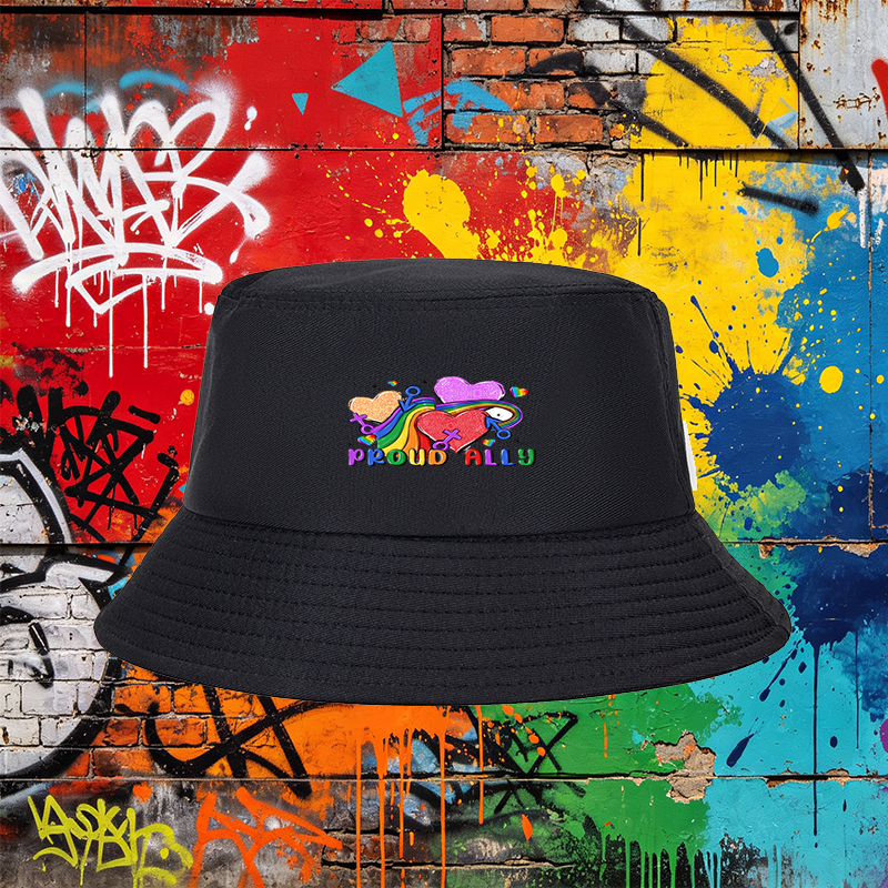 Unisex Classic Bucket Hat with Rainbow Pride Hearts and 