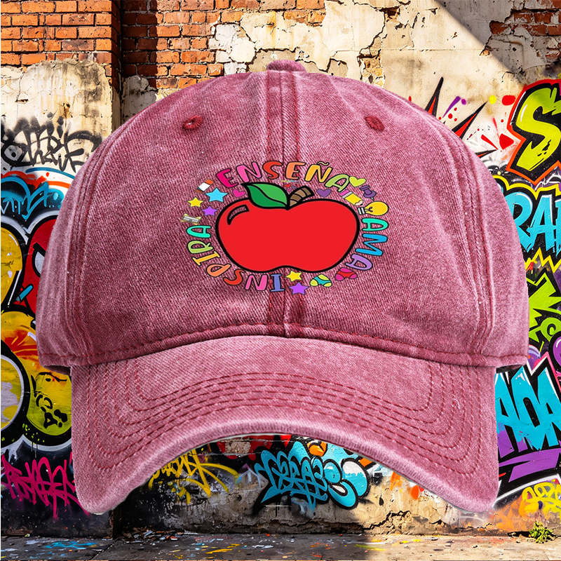 Unisex Classic Washed Hat with Colorful Apple and 