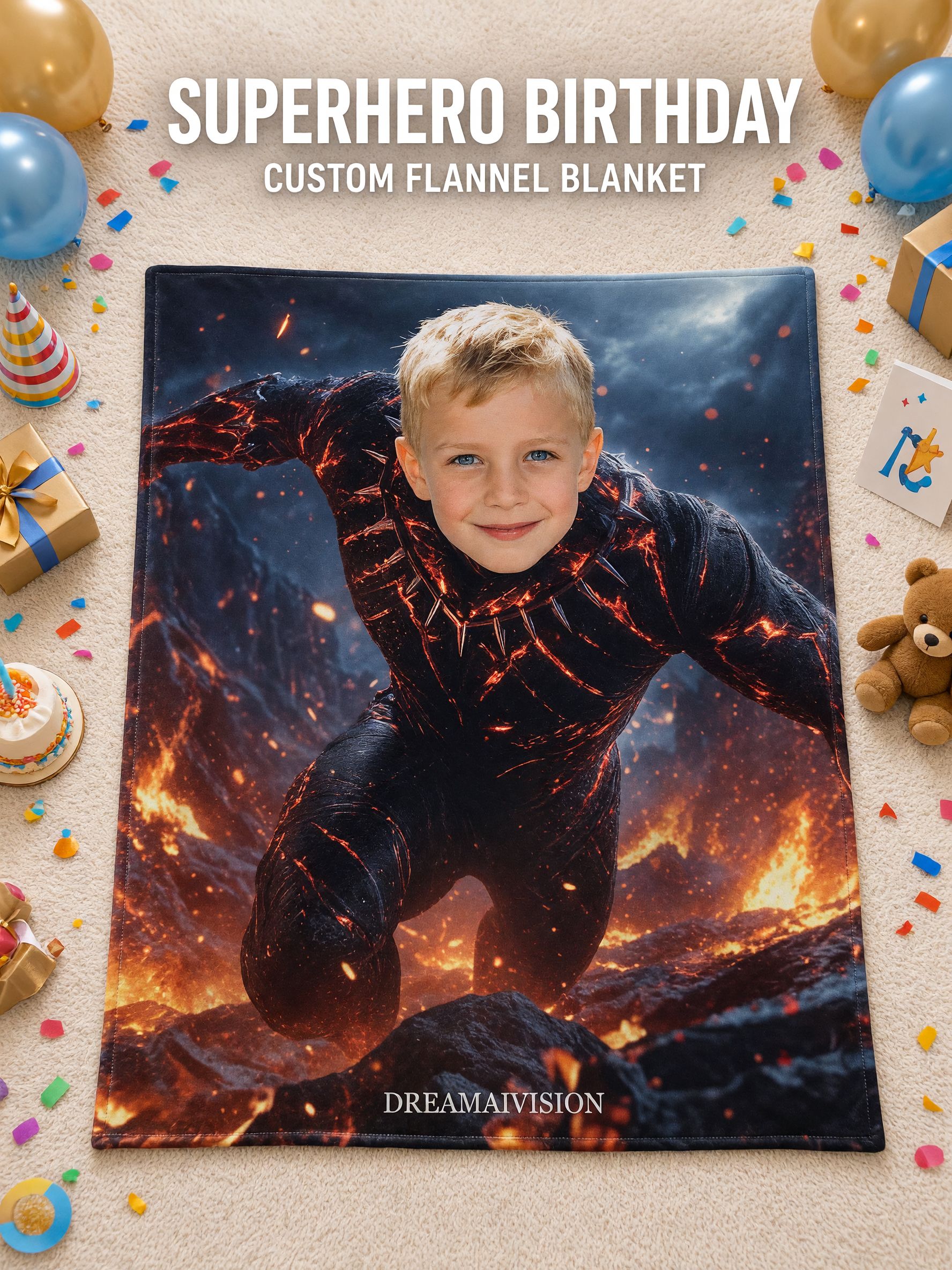 Custom Face Photo Superhero Flannel Blanket Ultra Soft Anti Pilling Fleece Throw Ideal Personalized Gift for Kids Family