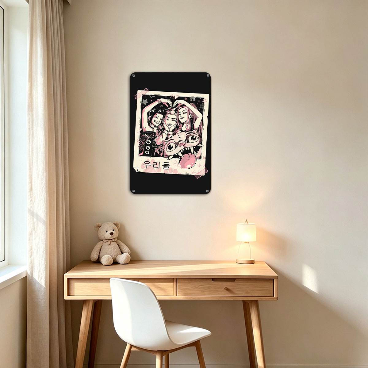 Three Girls and a Cat in a Polaroid Frame - painting