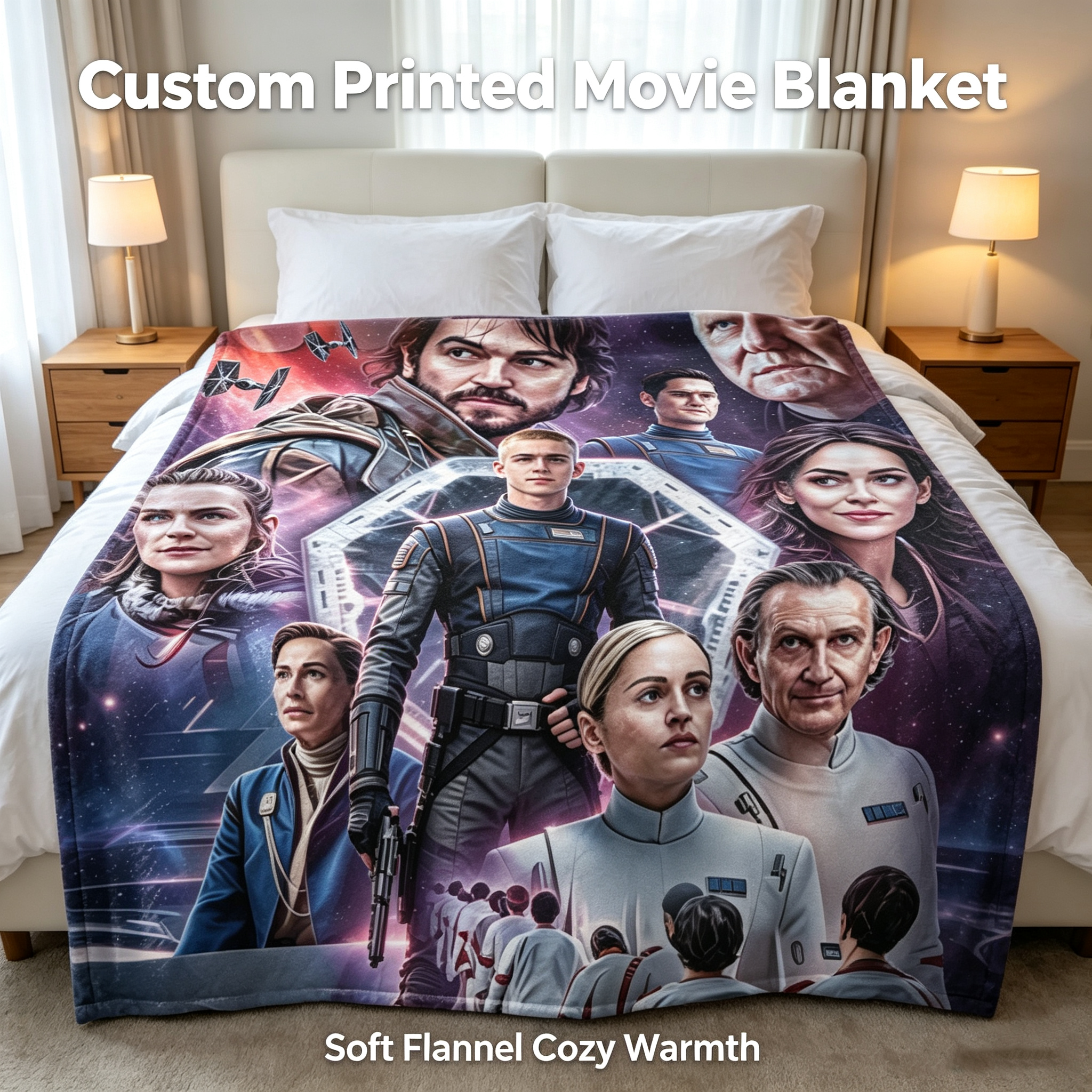 Custom Face Blanket Star Wars Characters Flannel Blanket Cozy Bedding Gift for Fans and Collectors