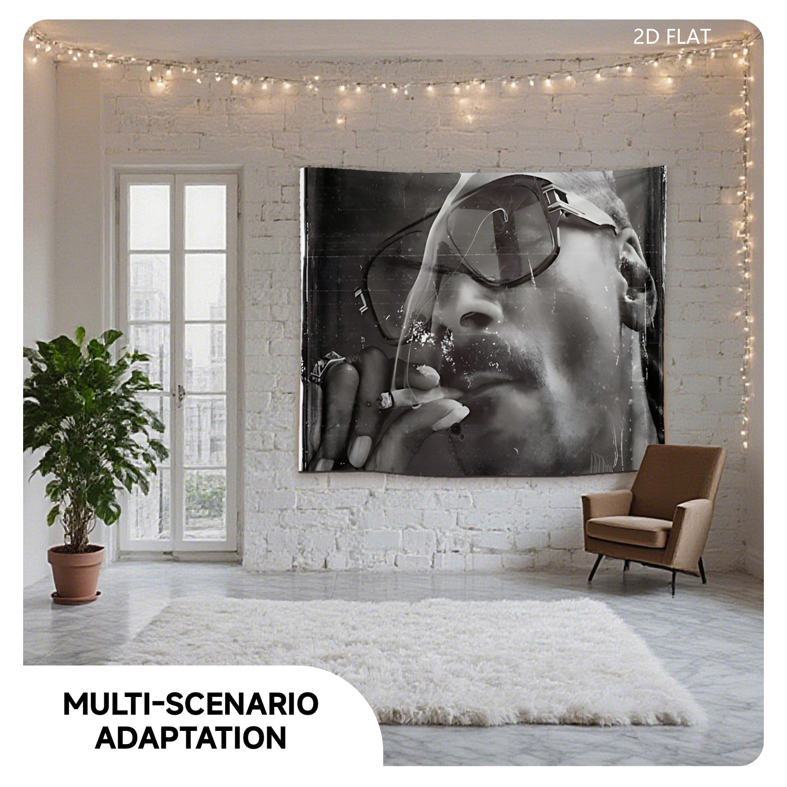 Snoop Dogg Smoking Cigarette in Sunglasses, Black and White Portrait - Tapestry