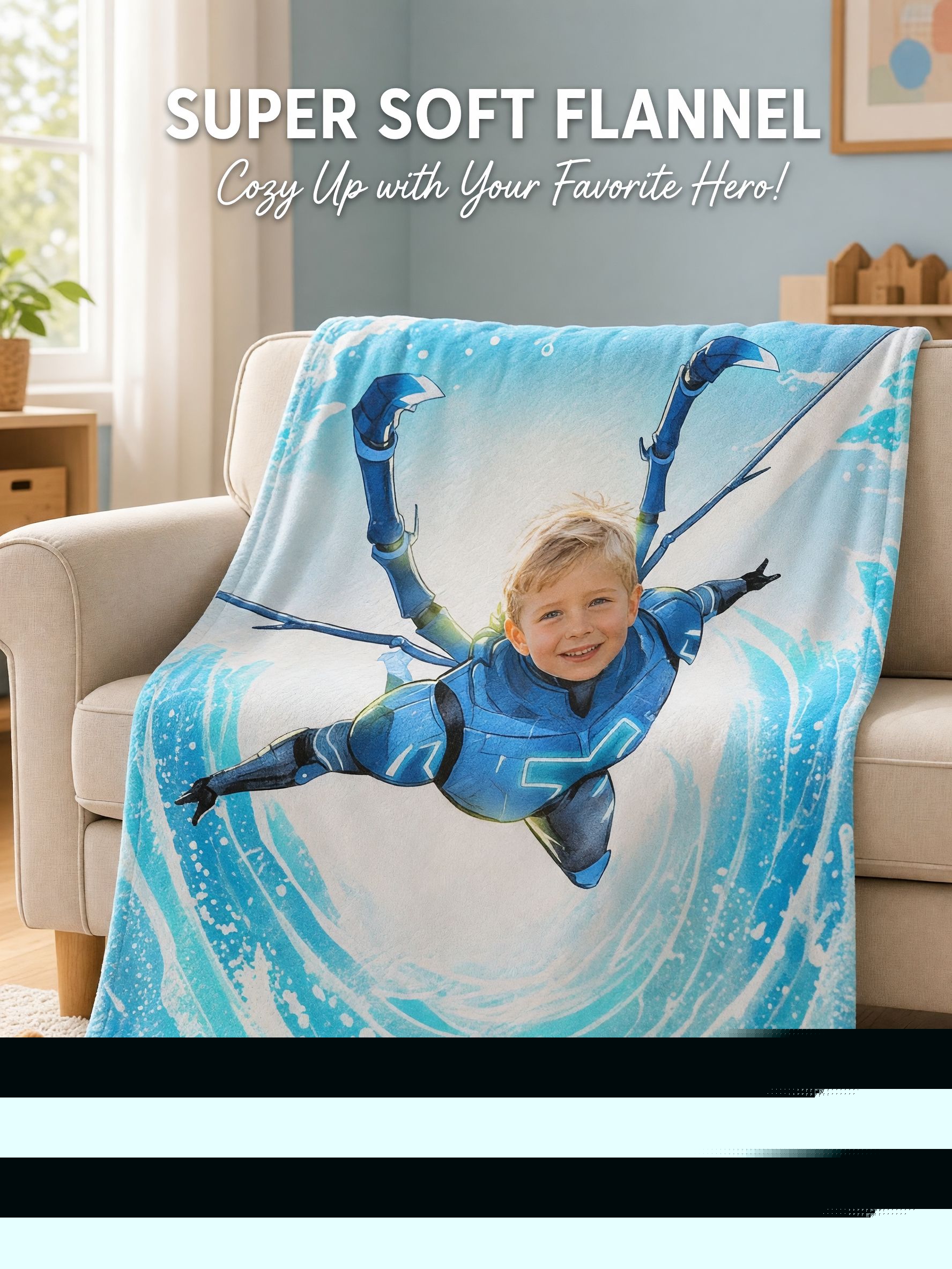 Custom Superhero Photo Flannel Throw Blanket Personalized Face Portrait Cozy Fleece Bedding for Kids and Adults Gift