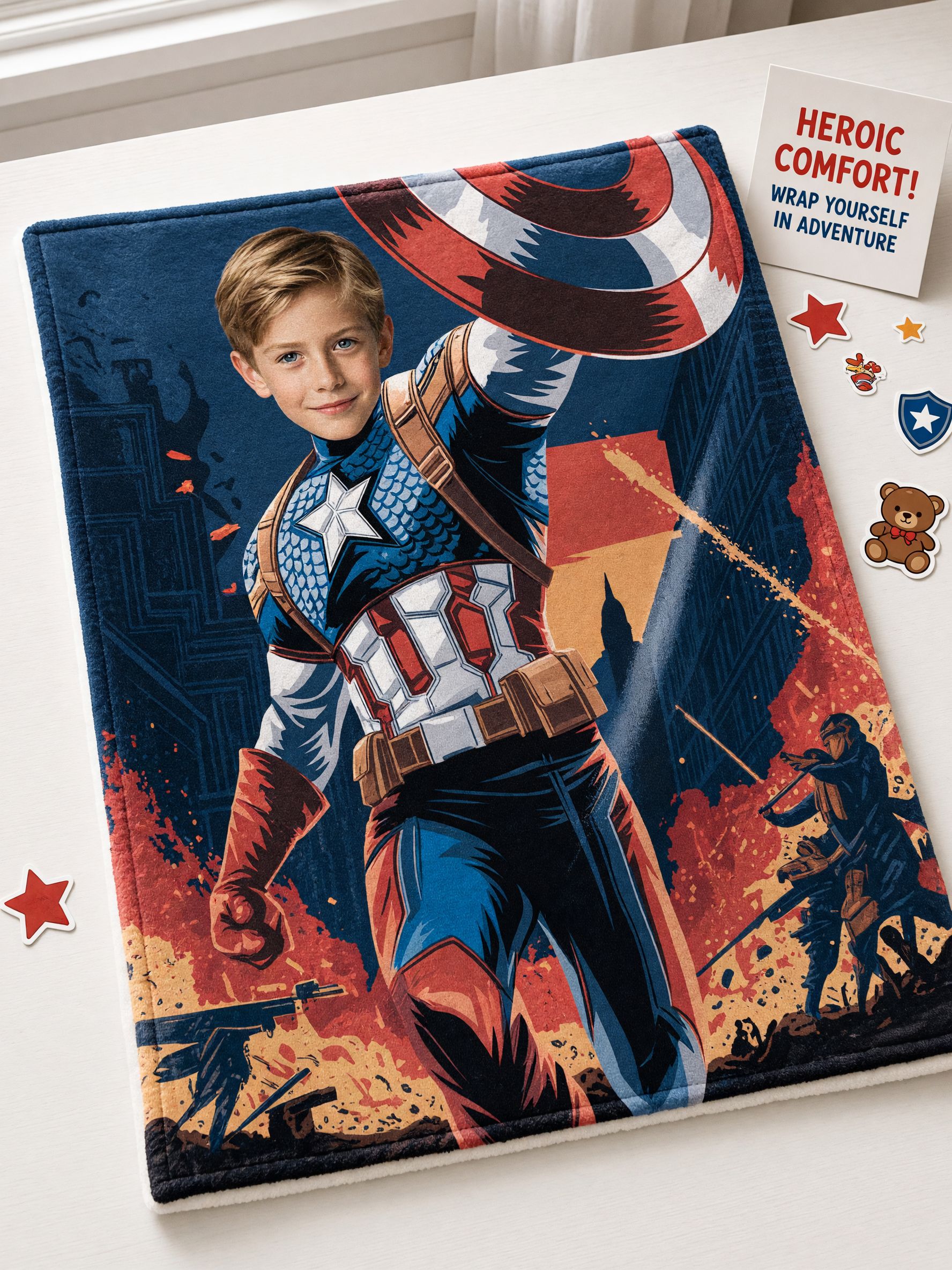 Custom Photo Face Superhero Fleece Blanket Personalized Flannel Throw for Kids Bed Couch Cozy Gift
