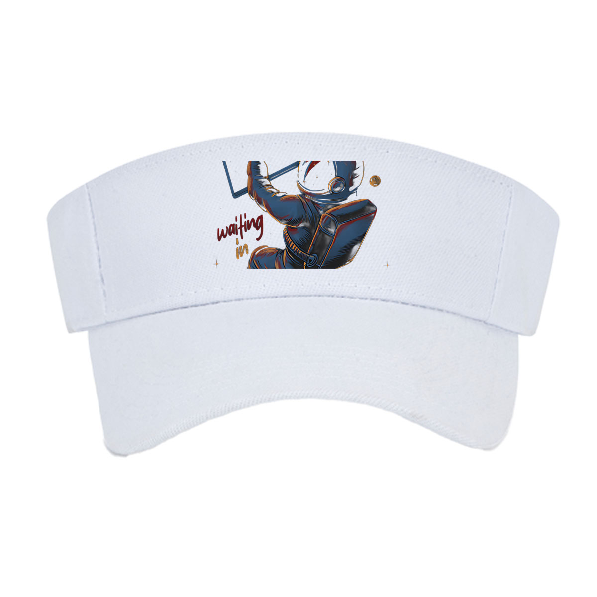 Starman in Space: Astronaut Reaching for Window, Cosmic Scene with Planets and Stars -  Visor cap