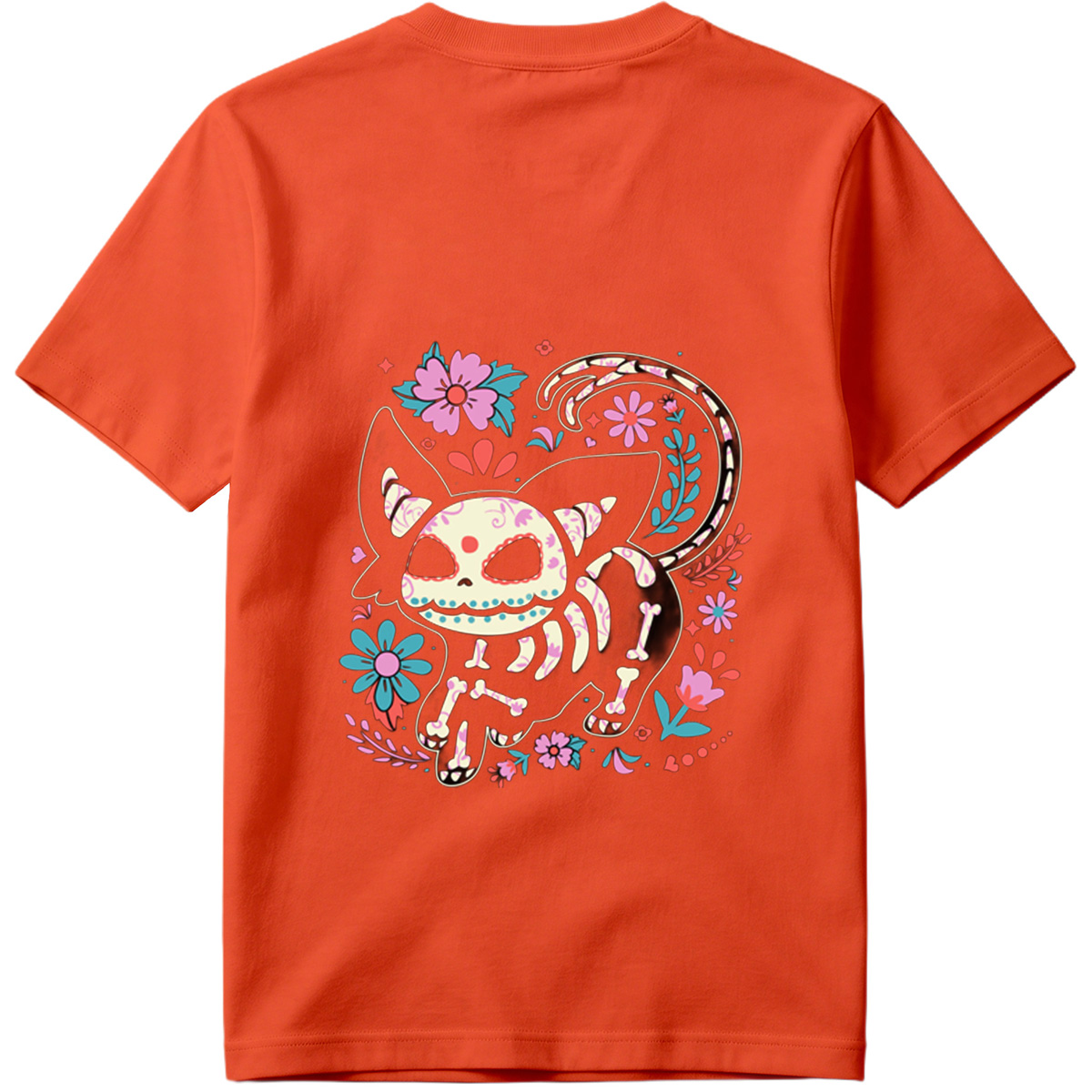 Day of the Dead Cat: Sugar Skull Feline with Floral Design - Tee