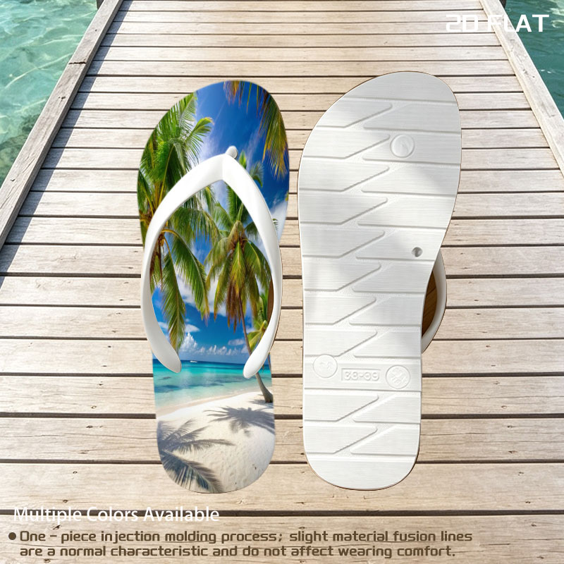 Tropical Beach with Palm Trees and Crystal Clear Water -  flip-flops