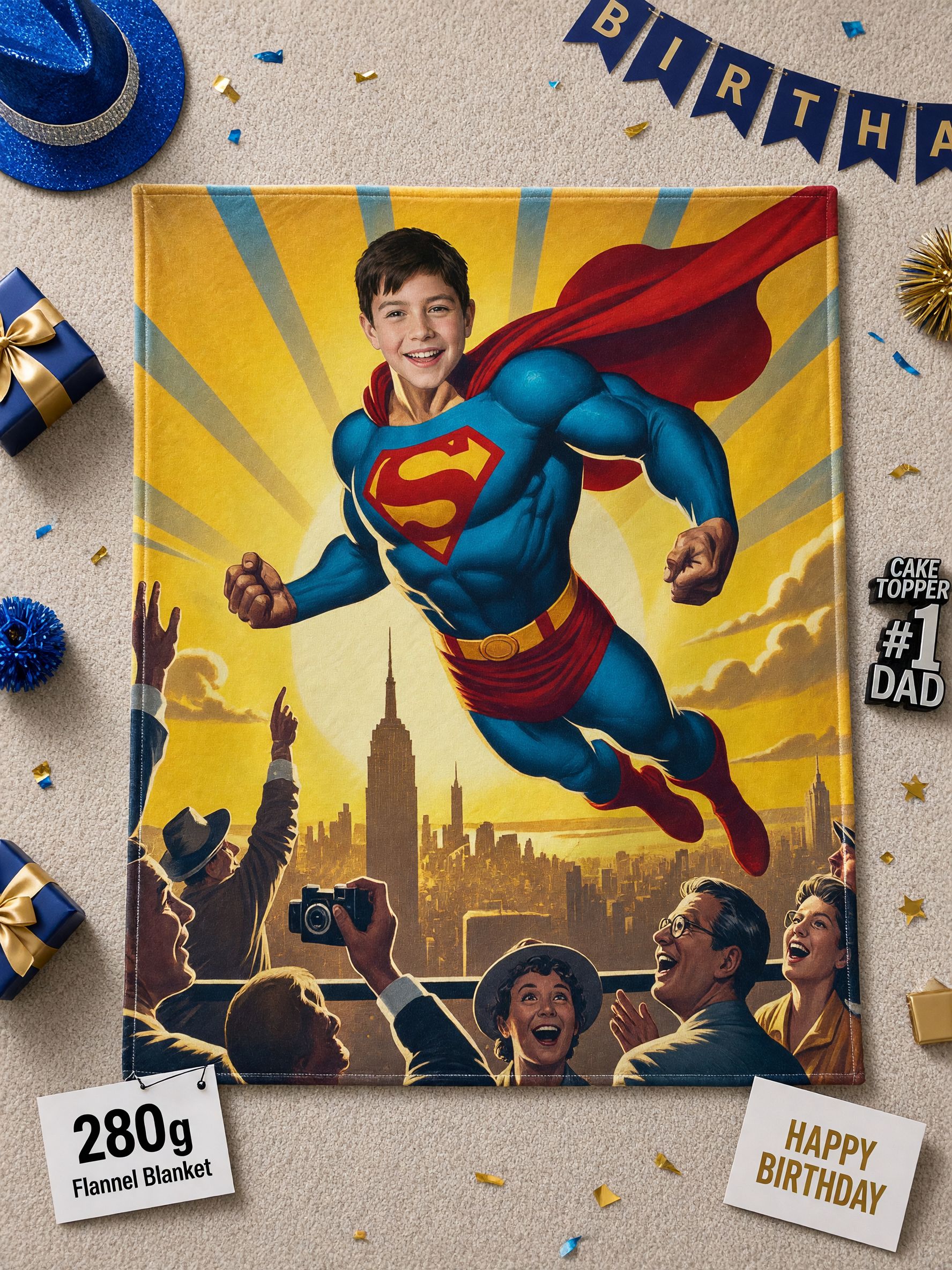 Custom Photo Superhero Blanket Personalized Face Velvet Flannel Fleece Throw Soft Anti-Pilling Cozy Bed Couch Keepsake