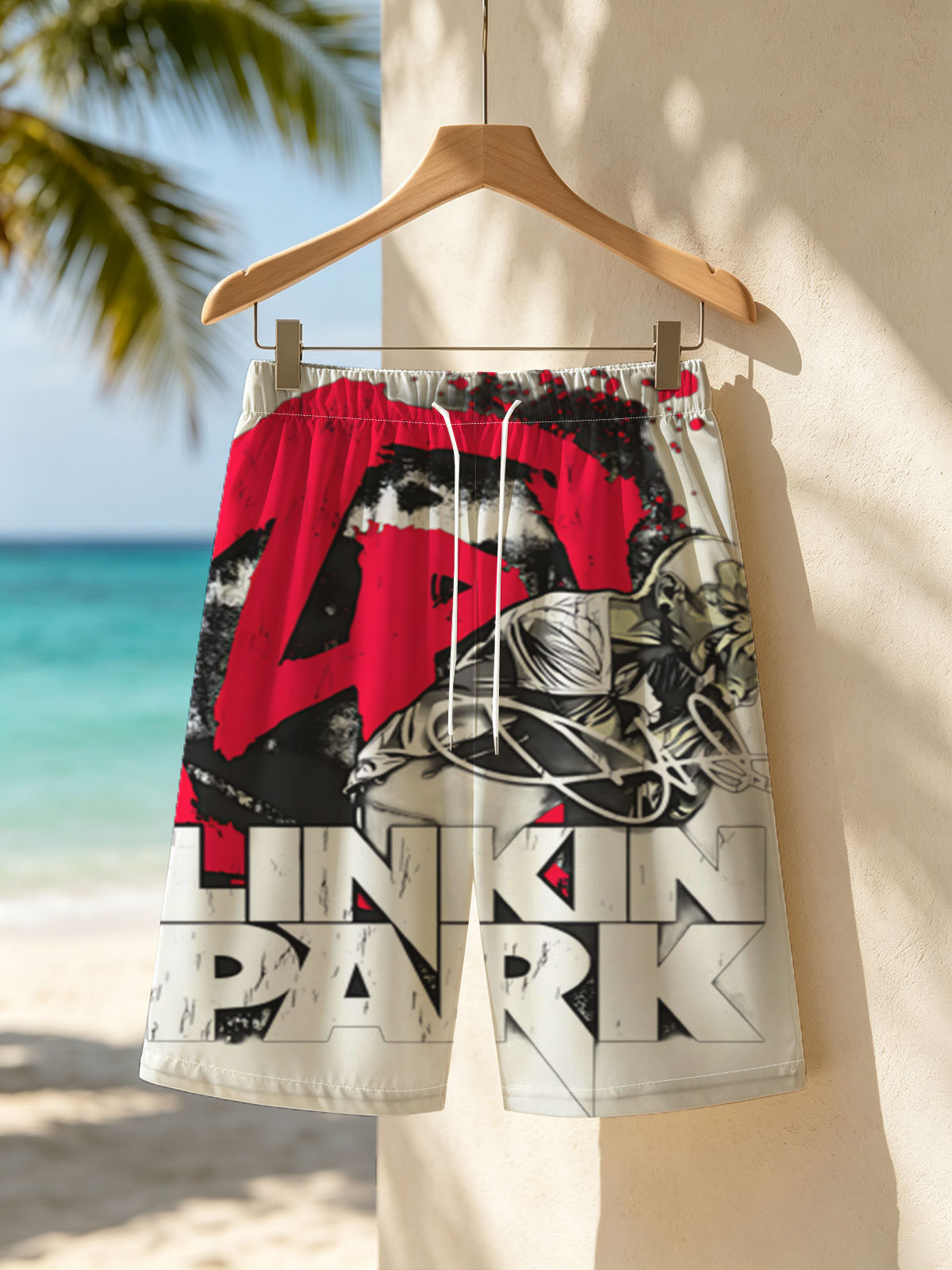 Linkin Park - Chester Bennington Singing with Band Logo -  Beach shorts
