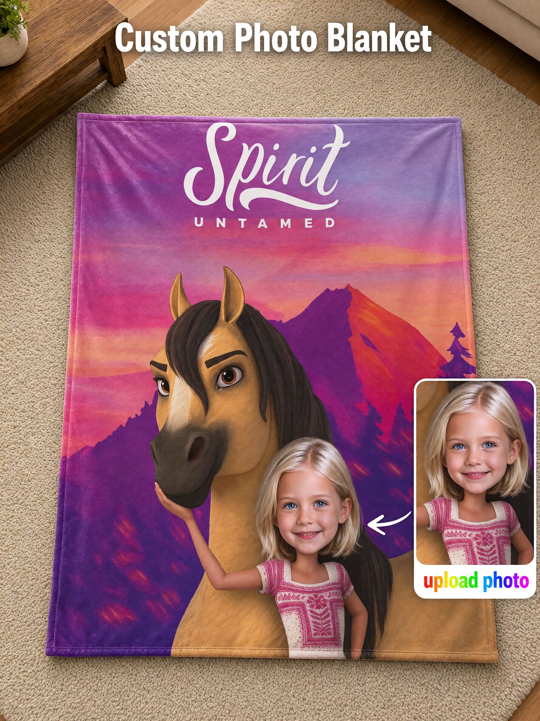 Custom Face Photo Blanket, Personalized Wild Horse Flannel Throw, Ultra Soft Plush Bed Fleece, Ideal Personalized Gift