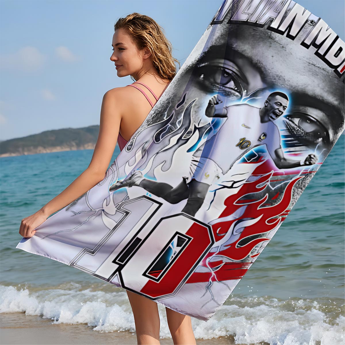 Kylian Mbappé France 2026 World Cup Jersey Design - Beach towels