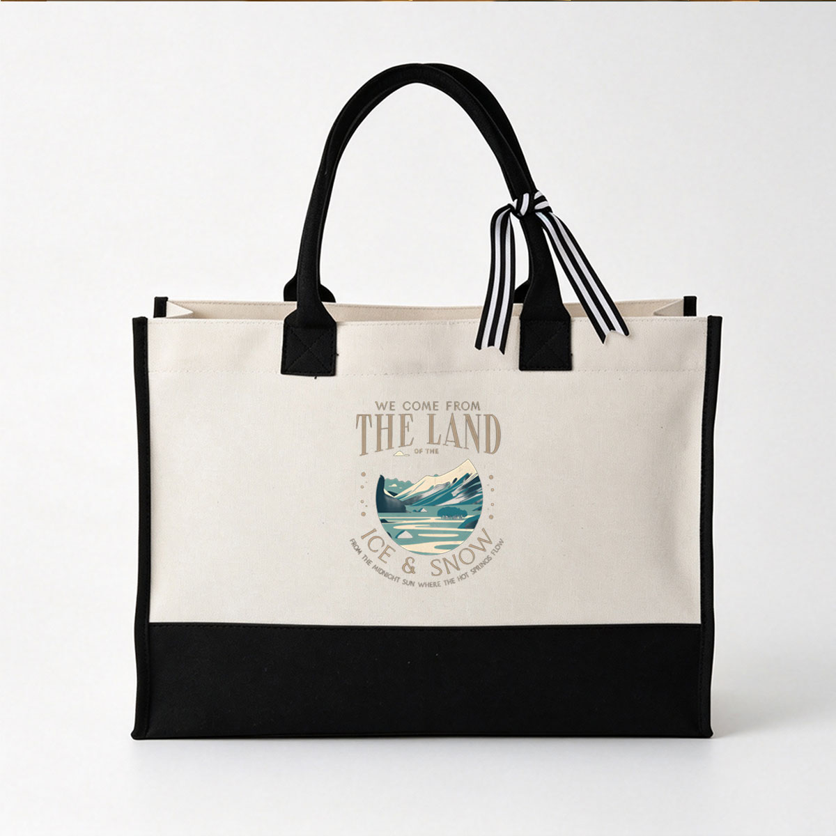 We Come From the Land of the Ice & Snow: Midnight Sun Hot Springs Adventure - Canvas patchwork gift tote bag