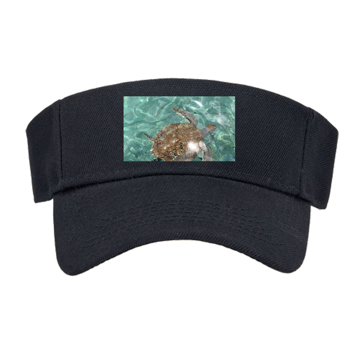 Sea turtle swims gracefully in clear turquoise waters at Playa Grandi. -  Visor cap