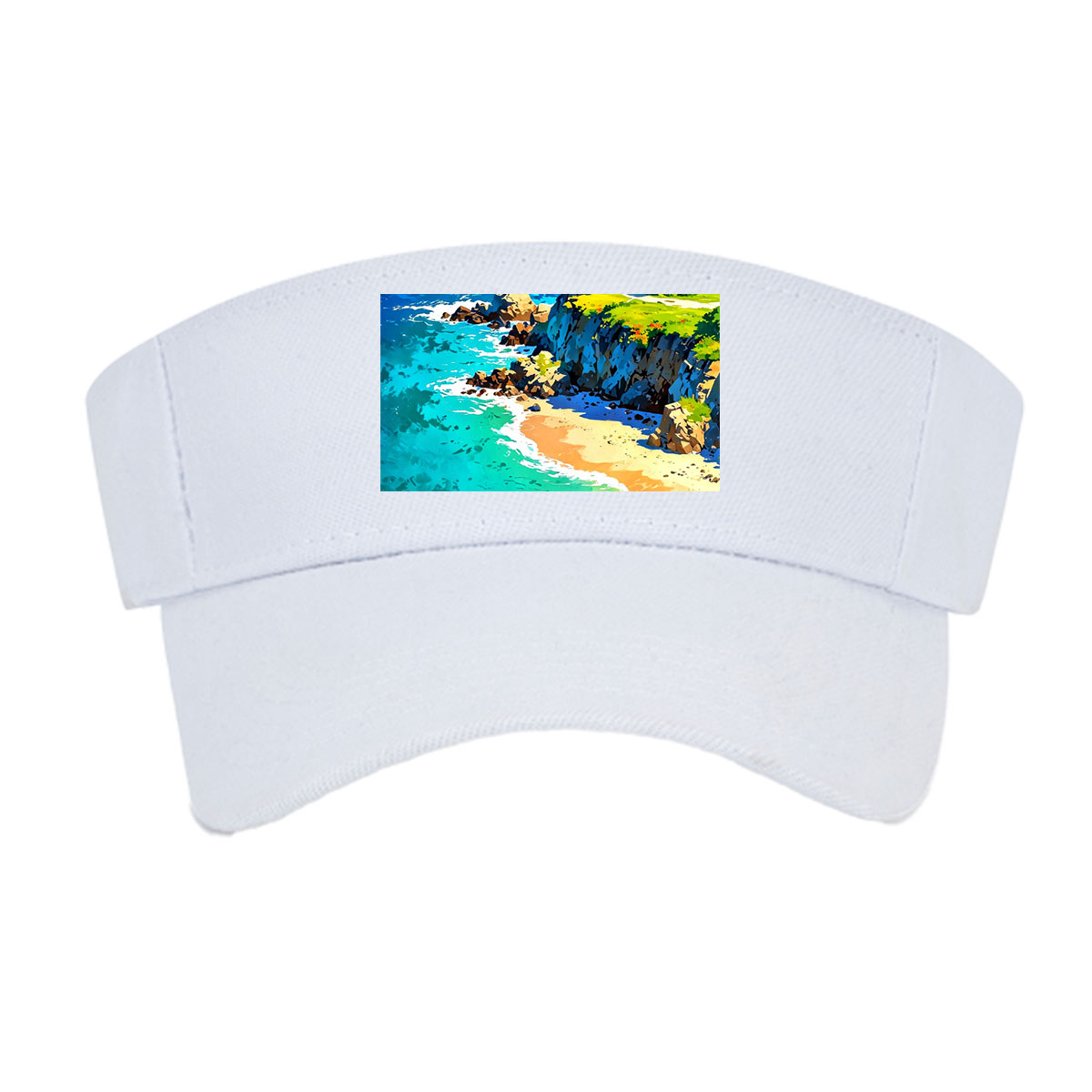 Coastal Lighthouse and Turquoise Bay with Boats -  Visor cap
