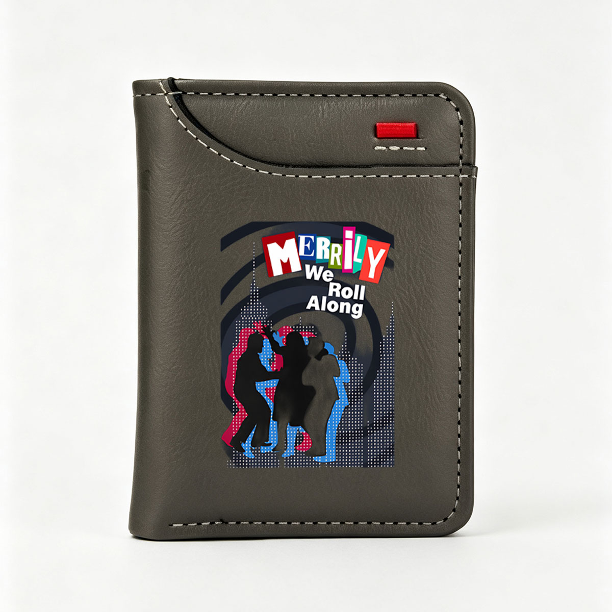 Merrily We Roll Along: Silhouetted Figures in Urban Night Scene - Vertical Style Wallet