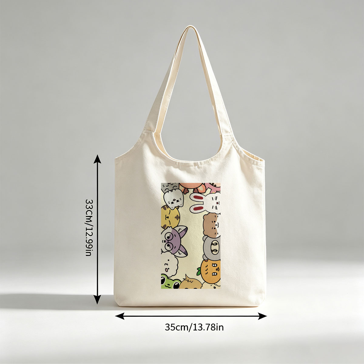 Cute Cartoon Characters in a Playful Pattern with Whimsical Expressions and Bright Colors - Canvas shoulder bags/