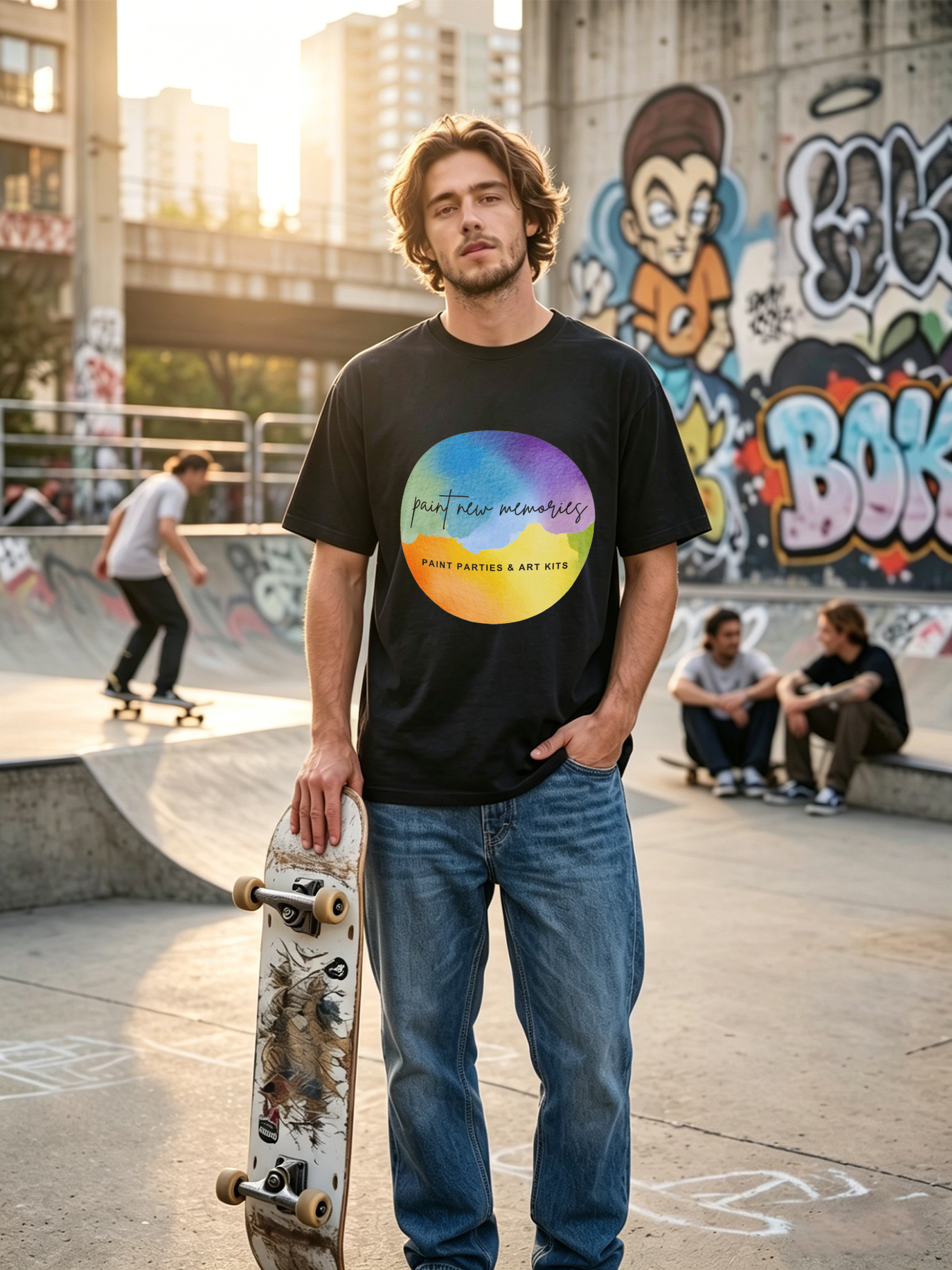 Men's Printed T-Shirt Paint New Memories Watercolor Art Design Casual Round Neck Summer Lightweight Breathable Short Sleeve T-Shirt for Art Lovers & Creative Events Adults