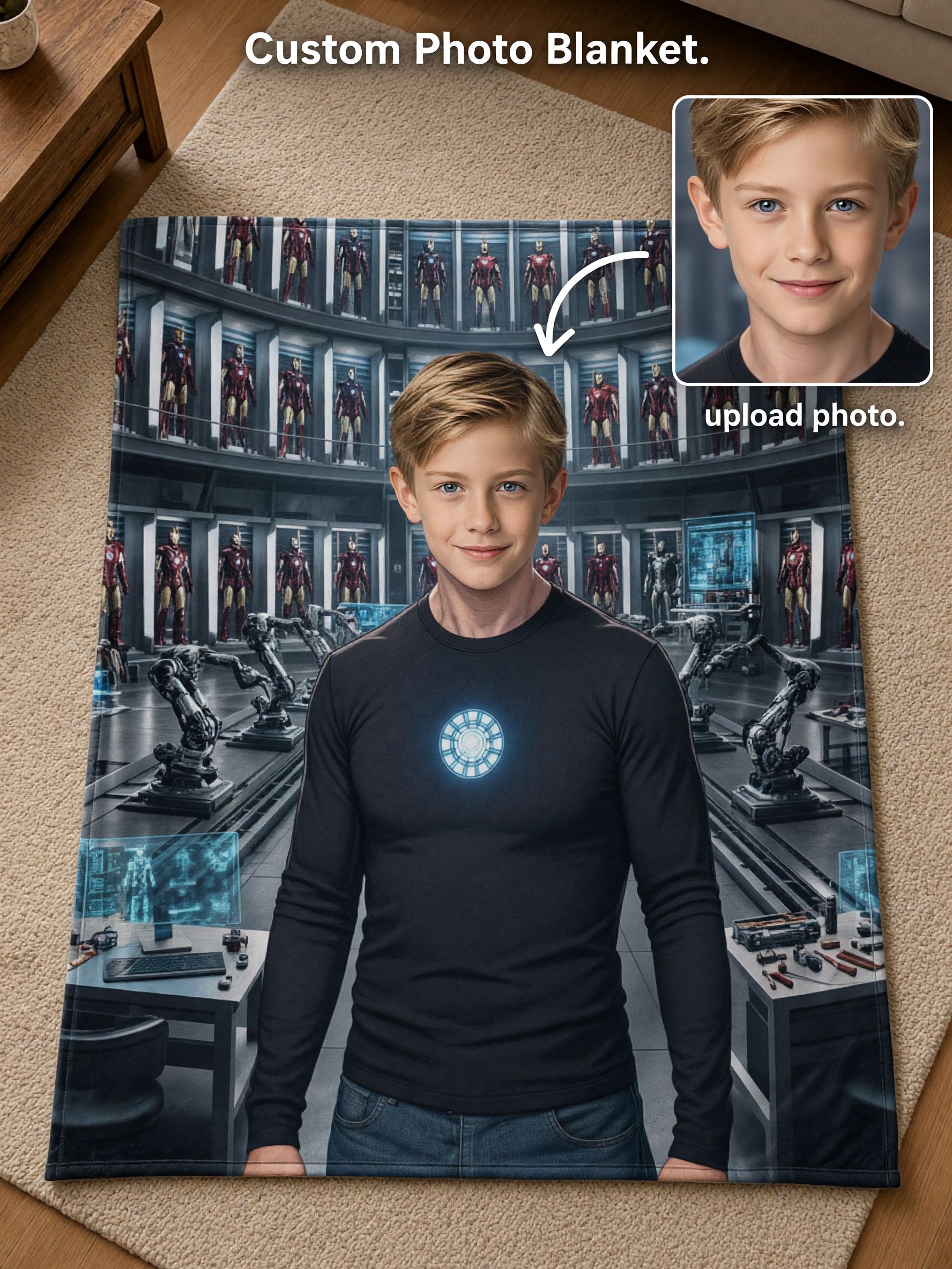 Personalized Custom Face Blanket Photo Hero Lab Soft Anti-Pilling Flannel Fleece Throw Cozy Keepsake Gift for Kids
