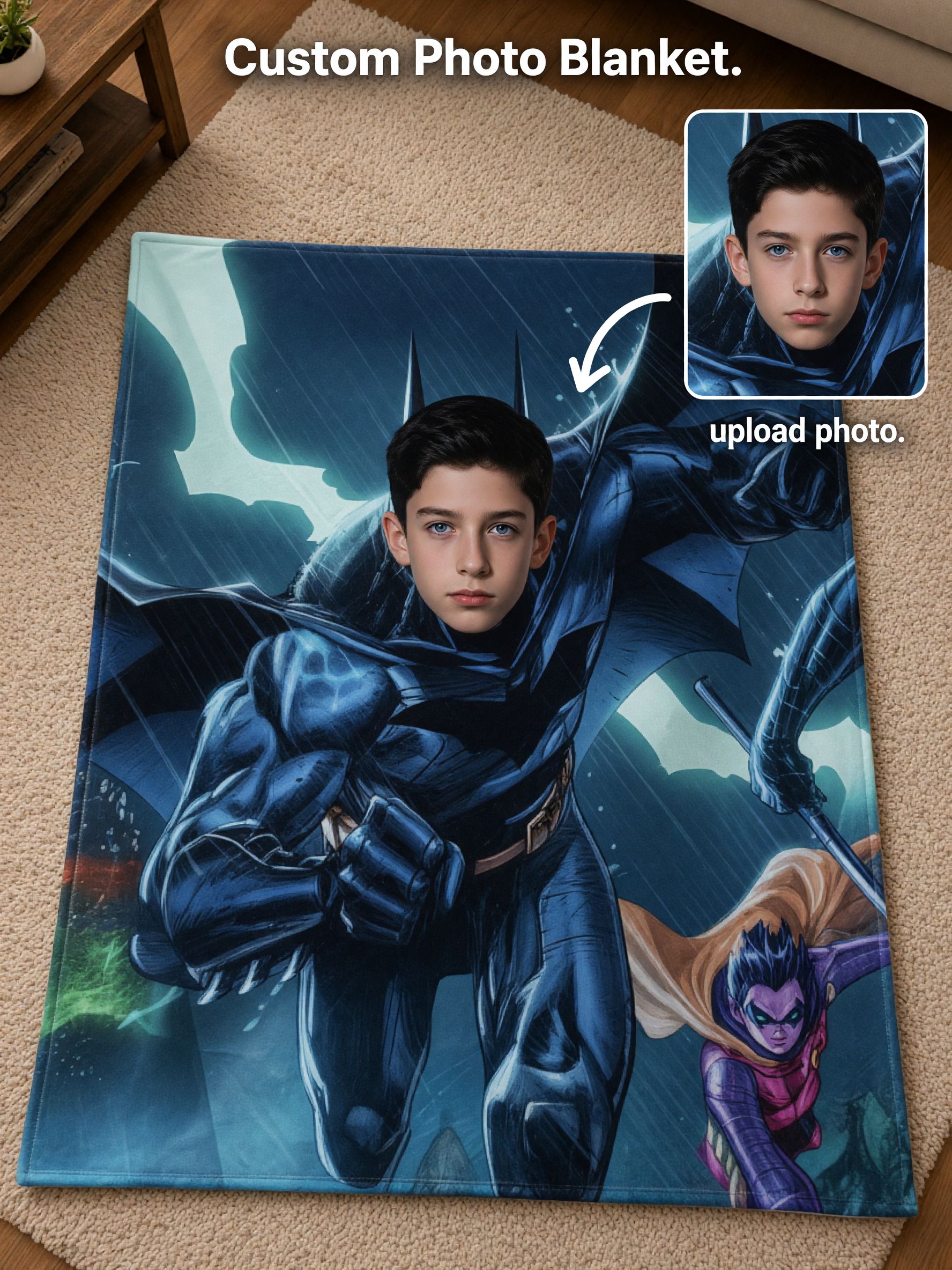 Custom Photo Face Superhero Flannel Blanket Personalized Comic Portrait Throw Ultra Soft Skin Friendly Fleece Bed Couch