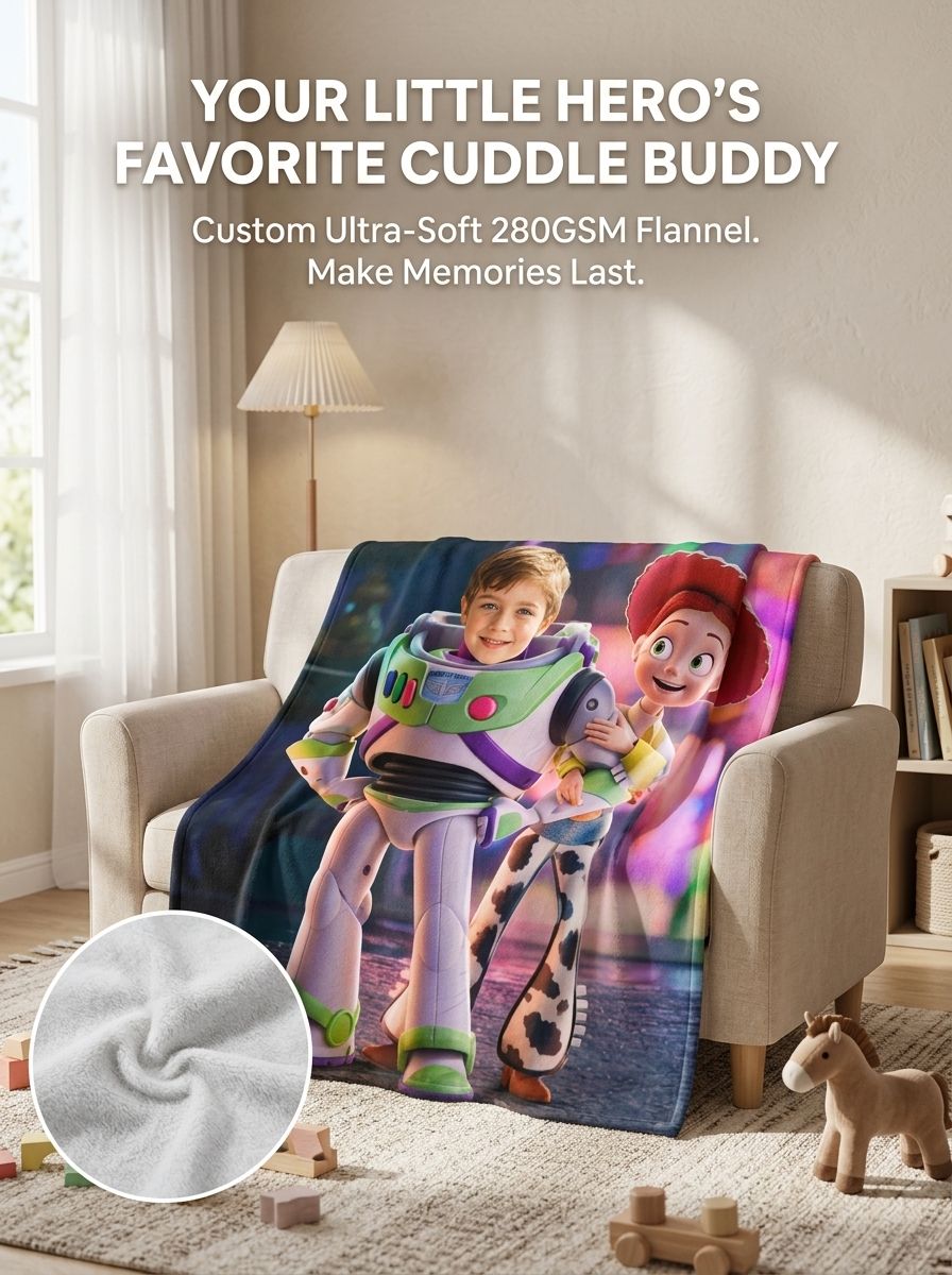 Personalized Photo Face Flannel Blanket Ultra Soft Cozy Warm Throw Custom Character Keepsake Gift for Kids Family