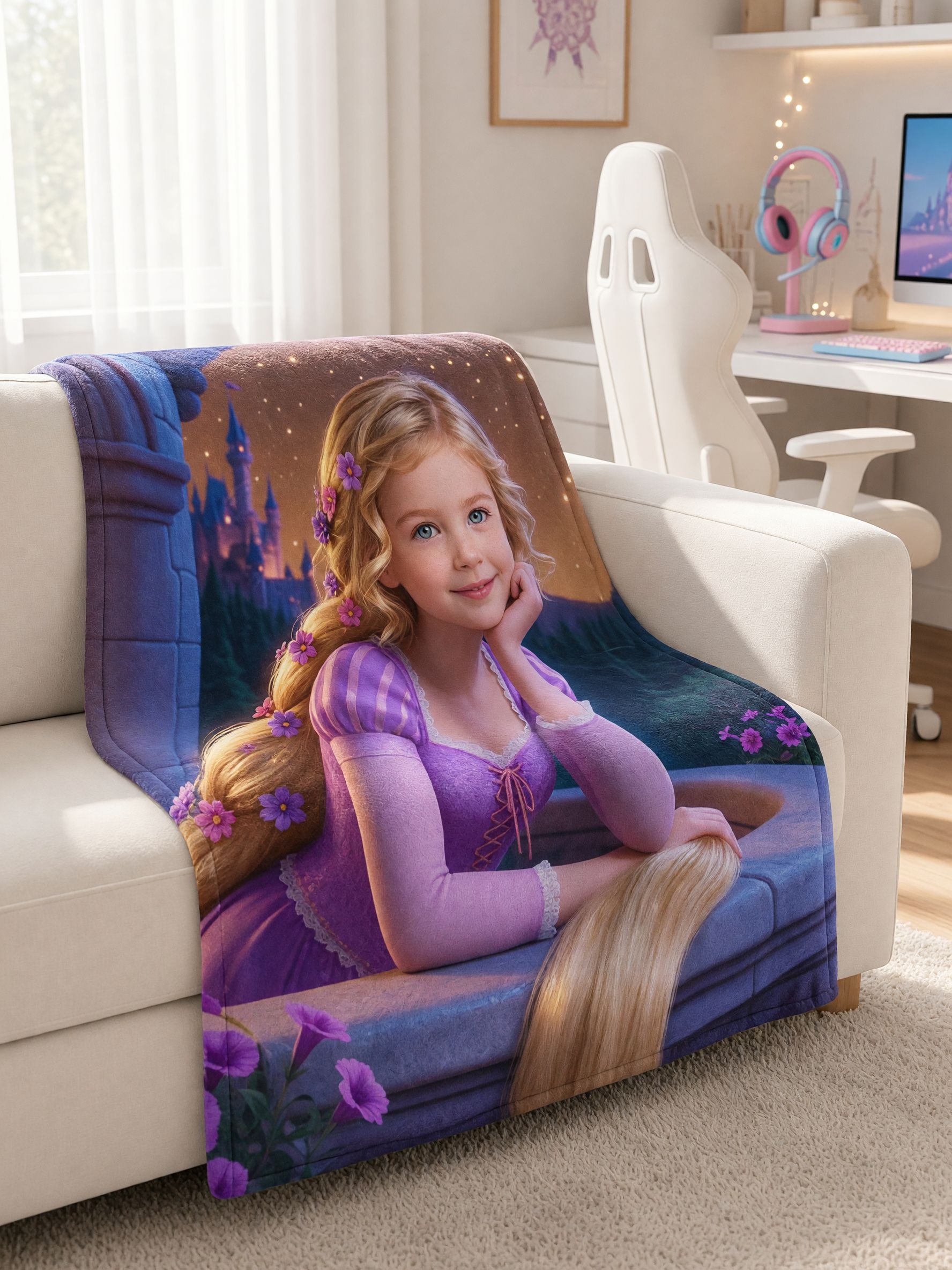 Custom Face Blanket Personalized Princess Photo Throw Ultra Soft Flannel Bed Blanket Ideal Cozy Birthday Gift for Girls