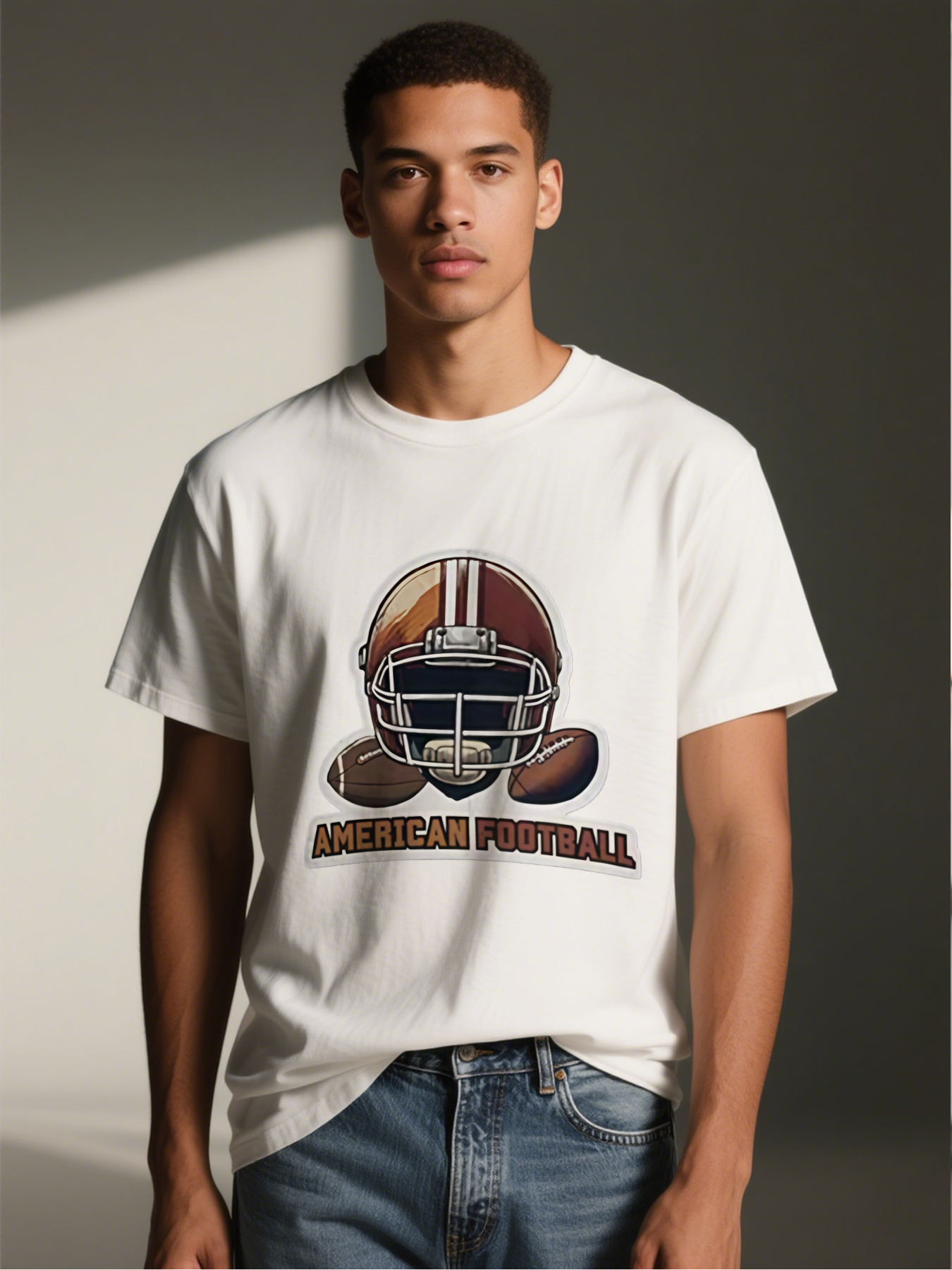 Men's Printed T-Shirt American Football Helmet and Ball Graphic Text Casual Round Neck Summer Lightweight Breathable Short Sleeve Tee for Sports Fans and Outdoor Activities