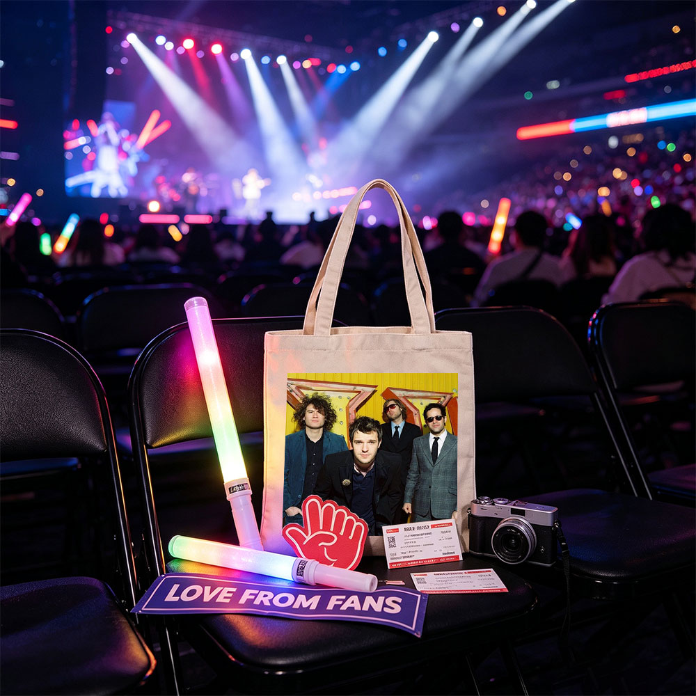 The Killers Band Members in Formal Wear Against a Vibrant Yellow Background - Canvas tote bags