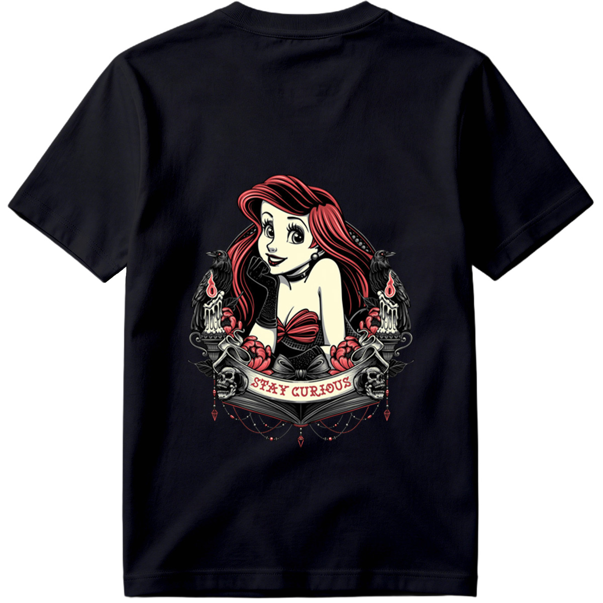 Ariel Stay Curious Gothic Design - Tee
