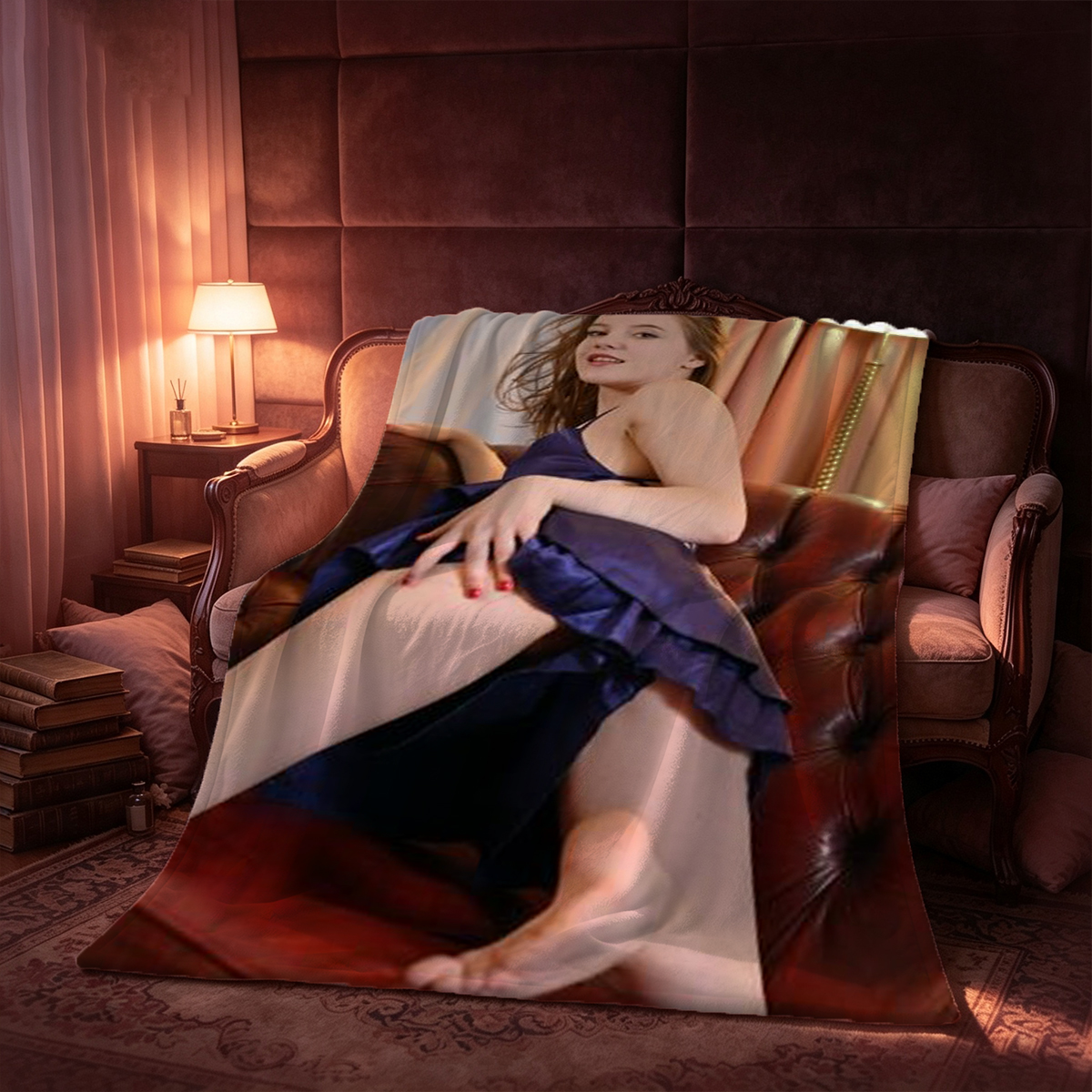 Nude blonde spreading her ass on bed - Blanket