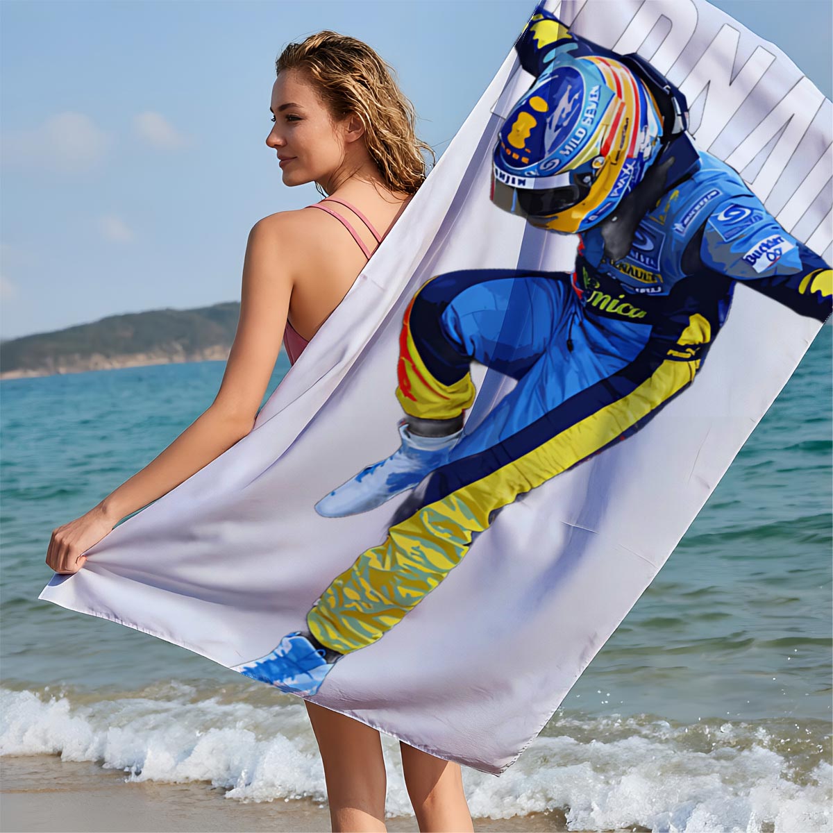 Fernando Alonso in Action: Formula 1 Racing Legend - Beach towels