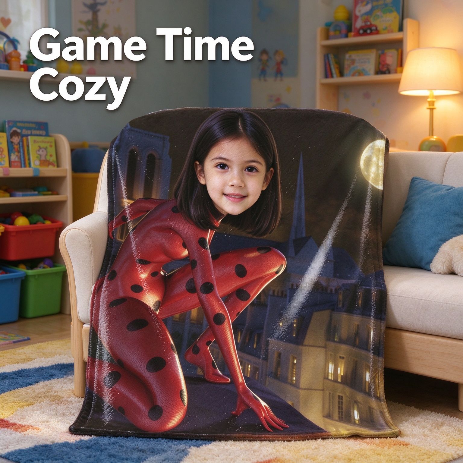 Personalized Superhero Face Photo Blanket Soft Flannel Fleece Throw for Bed and Couch Ideal Custom Gift