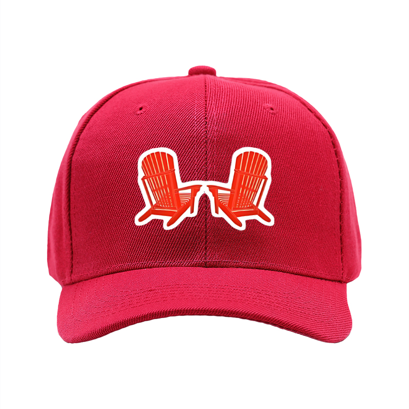 1pc New Baseball Cap with Red Adirondack Chair Print and Text Design Unisex Adjustable Hat for Outdoor Relaxation and Leisure Activities Suitable for Adults Who Love Nature and Casual Style