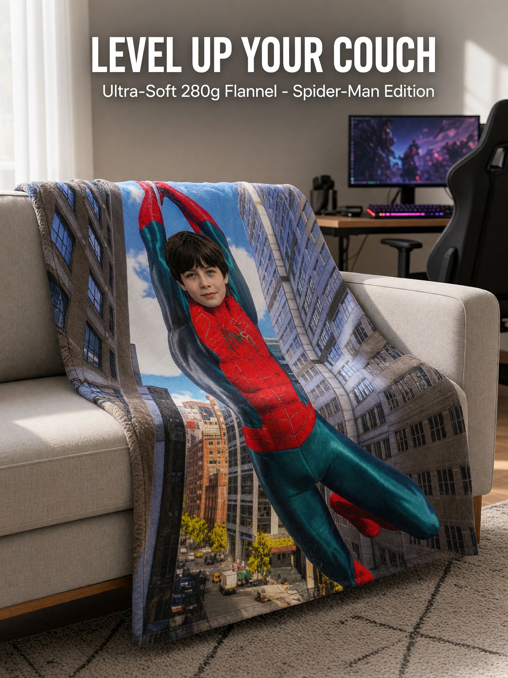 Personalized Superhero Face Photo Blanket Ultra Soft Flannel Throw Cozy Bedding Gift for Kids