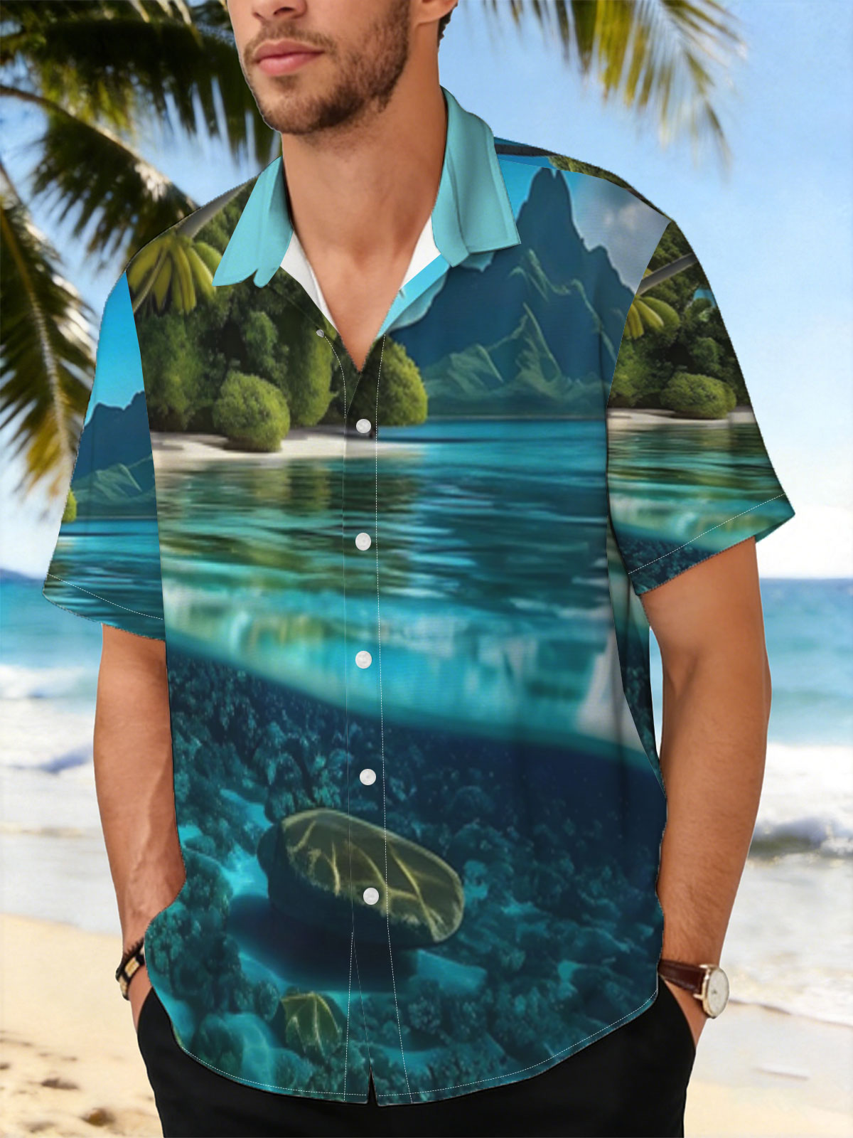 Tropical Paradise with Clear Waters and Coral Reef -  Shirt