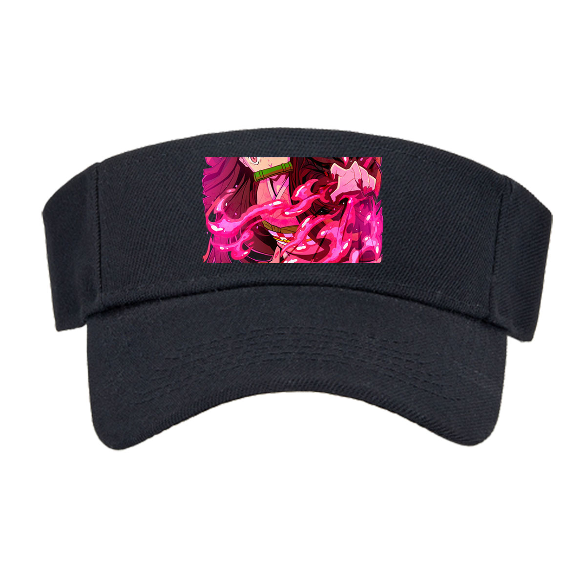 Nezuko Kamado from Demon Slayer: Kimetsu no Yaiba, depicted with intense pink flames and a fierce expression, showcasing her transformation. -  Visor cap