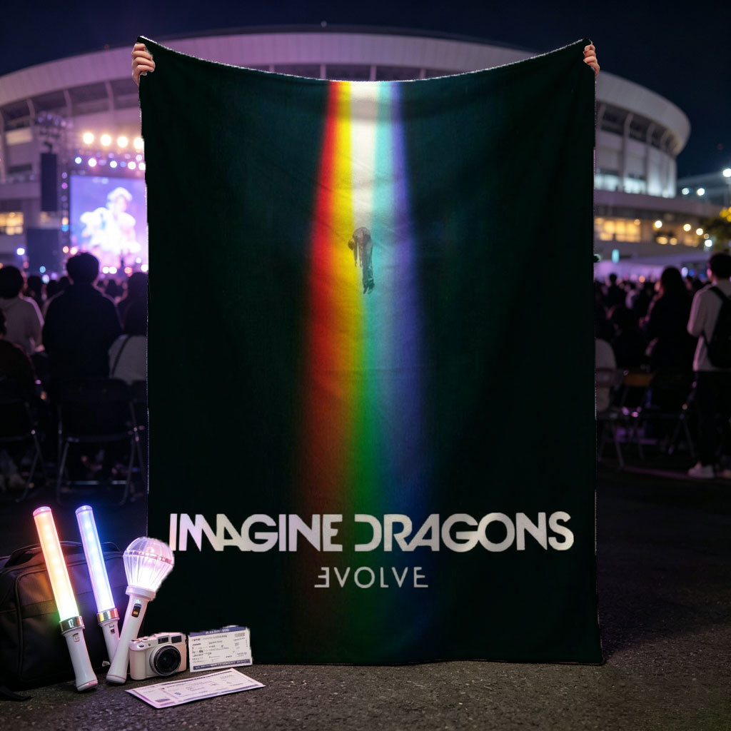 Imagine Dragons Evolve Album Cover with Rainbow Light Beam and Floating Figure - Blankets