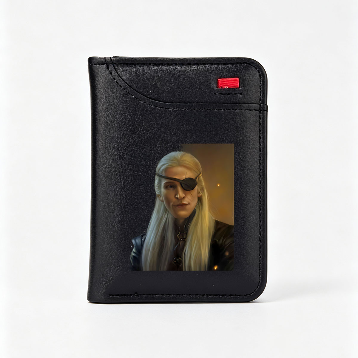 Aethelred, the Silver-Eyed Warrior with Long White Hair and Eye Patch - Vertical Style Wallet
