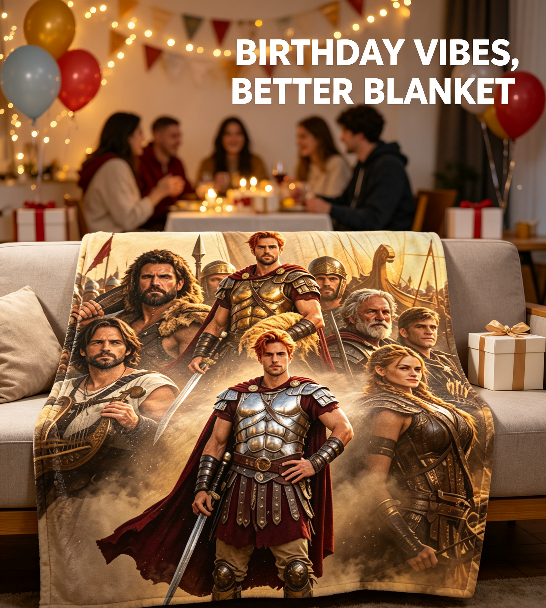 Custom Face Blanket Ancient Warrior Heroes Flannel Blanket Epic Battle Scene Gift for History Lovers and Mythology Enthusiasts