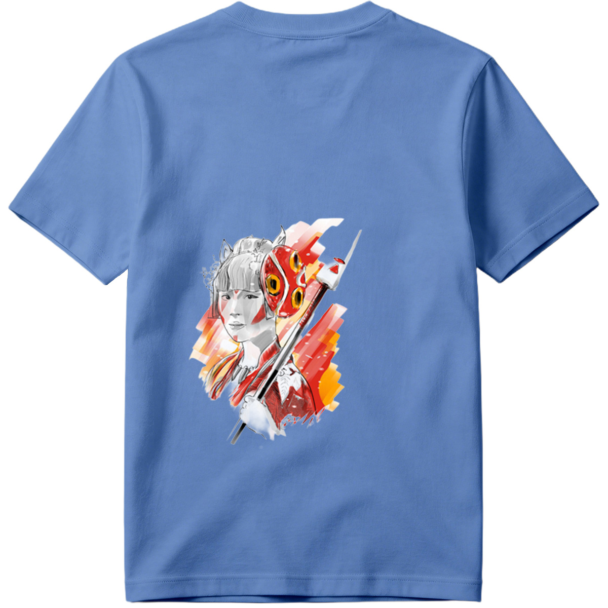 Samurai Girl with Red Mask and Spear - Tee