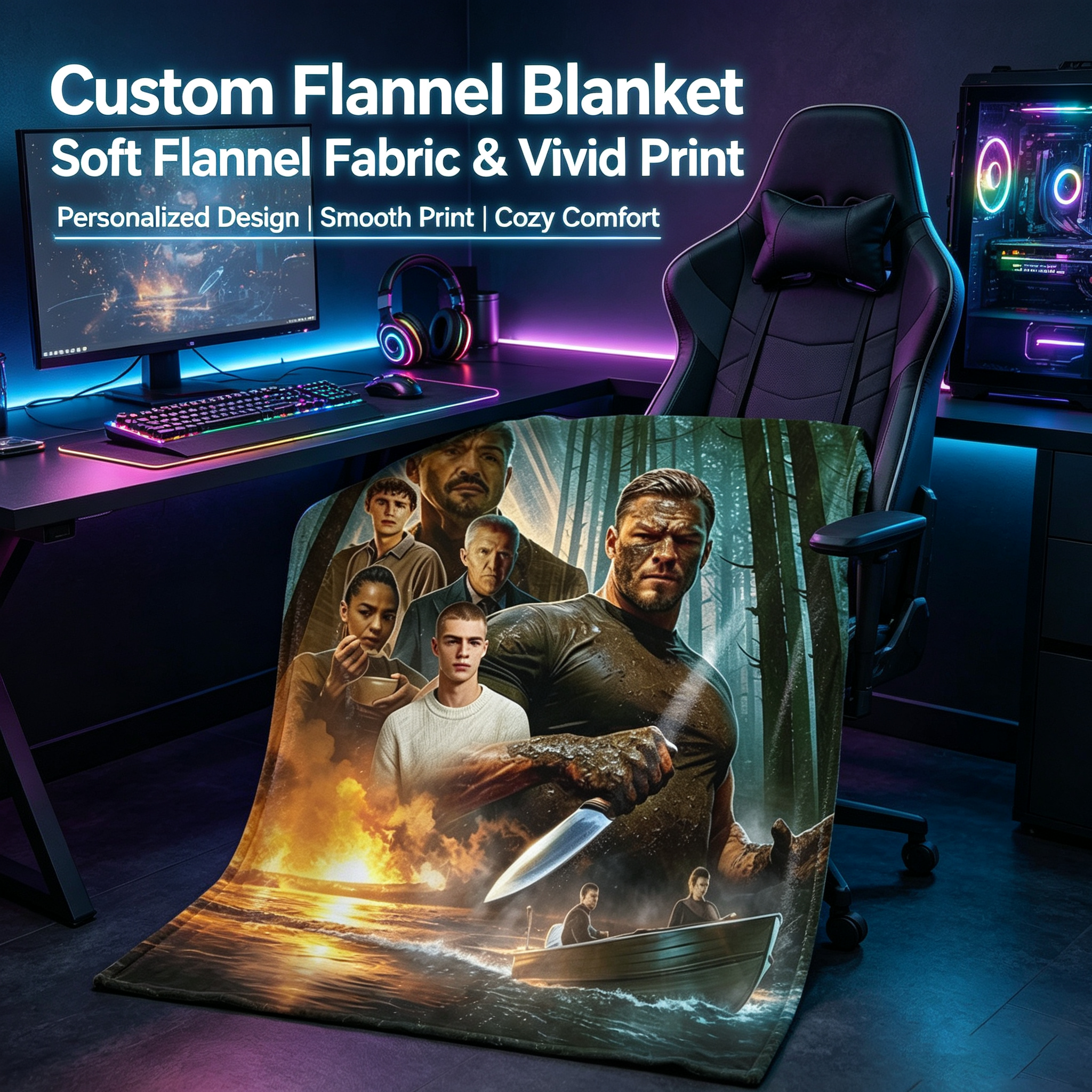Custom Face Blanket The Last of Us Inspired Flannel Blanket for Couch, Bed, or Travel – Perfect Gift for Fans and Gamers