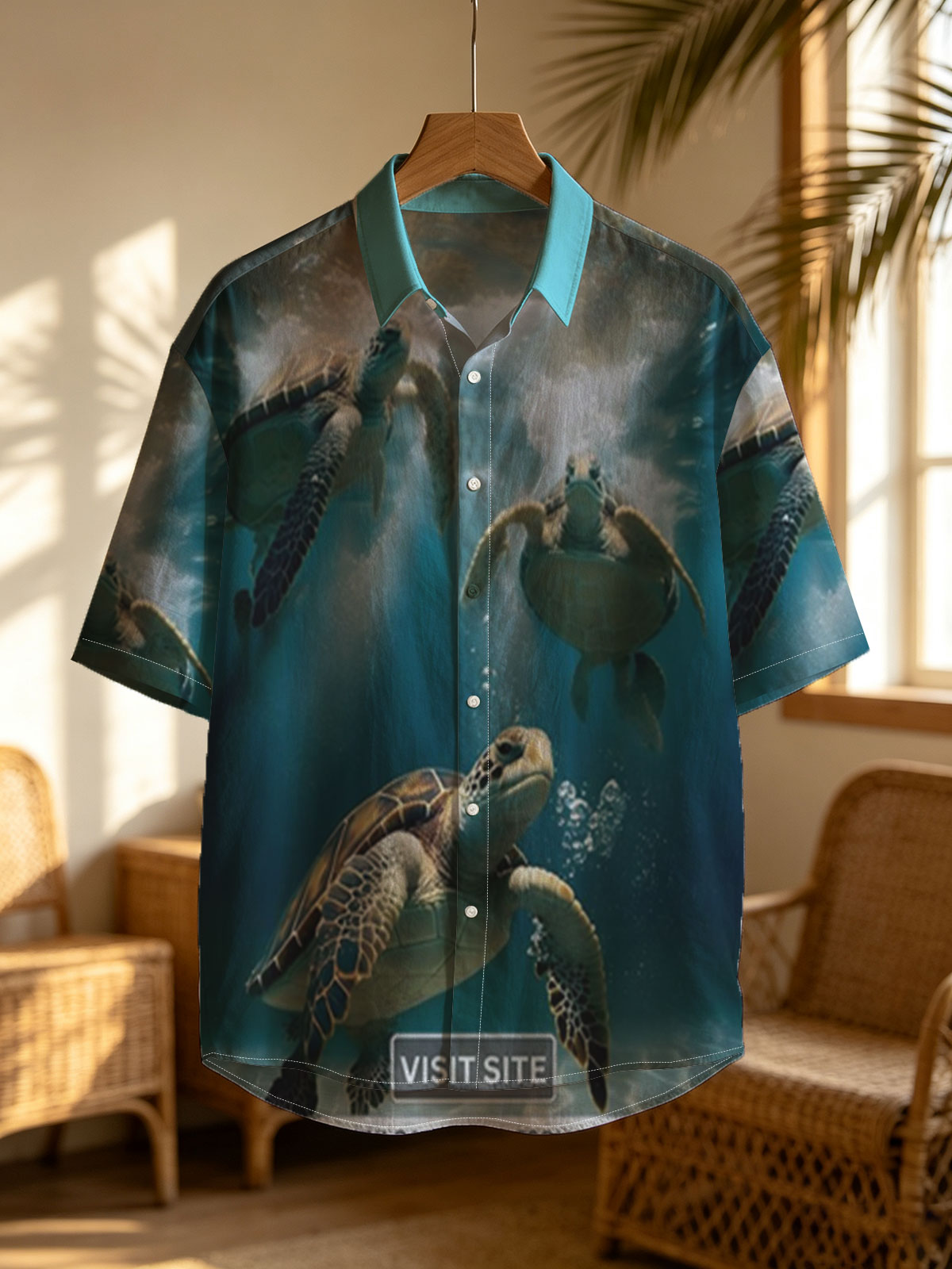 Three sea turtles swimming gracefully underwater in clear blue ocean. -  Shirt