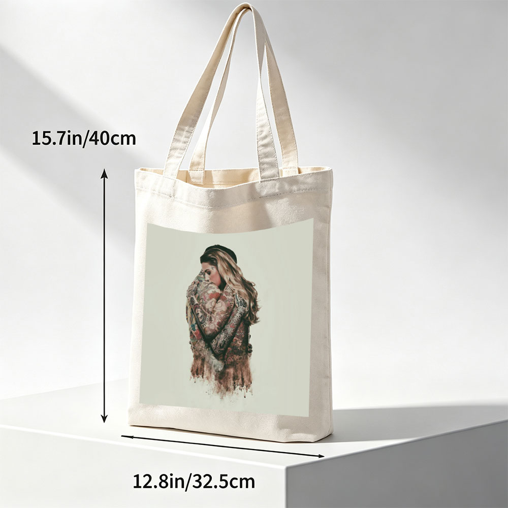 Madonna Hugging Herself in a Tattooed Embrace Artistic Portrait - Canvas tote bags