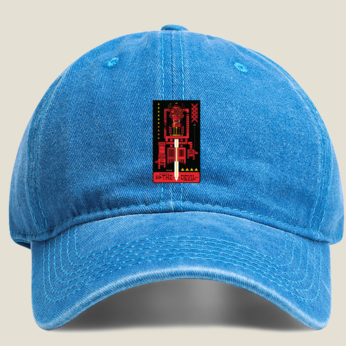 The Devil - Cybernetic Tarot Card - Washed Denim - Baseball Cap