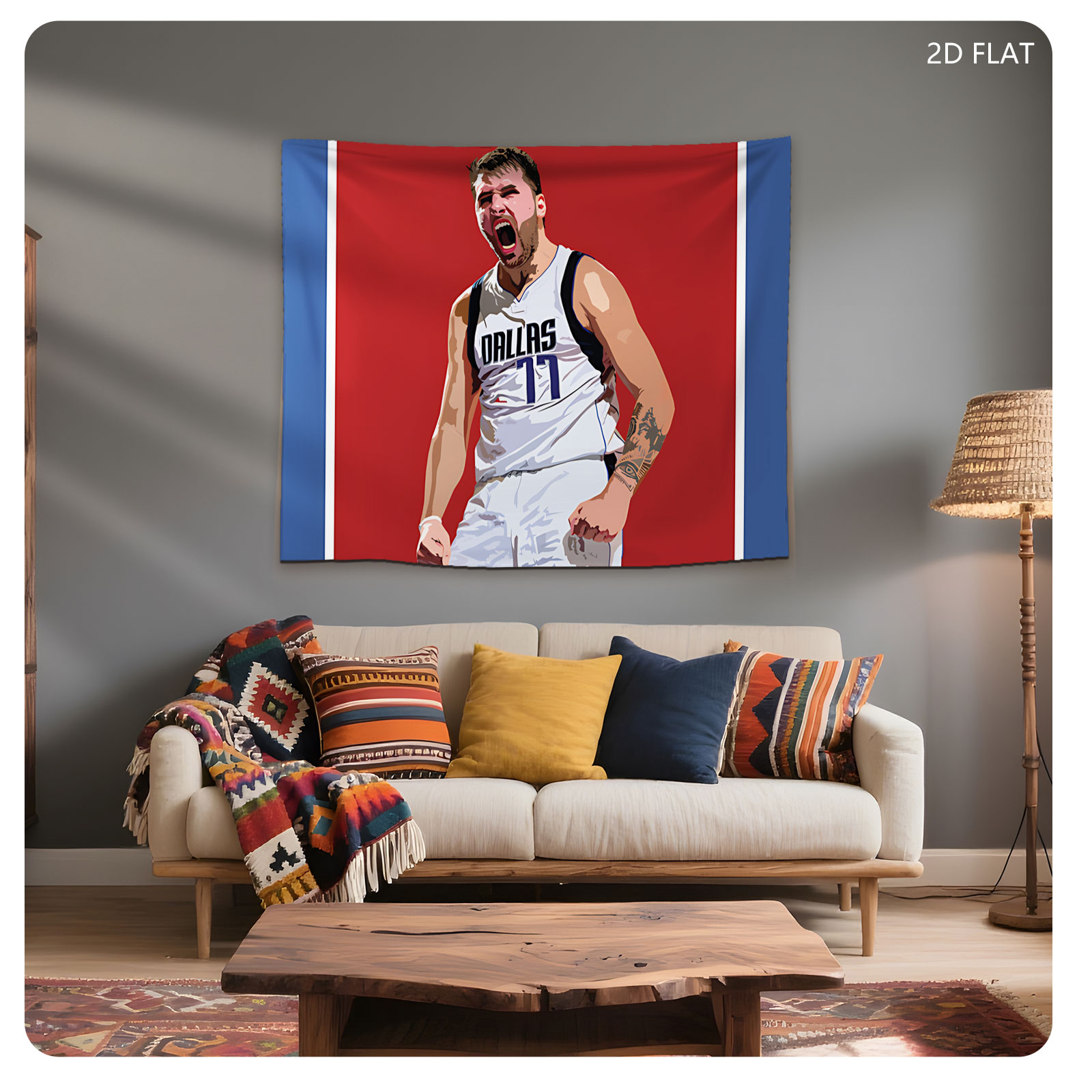 Luka Doncic, Dallas Mavericks #77, Basketball Player, Celebrating on Court - Tapestry