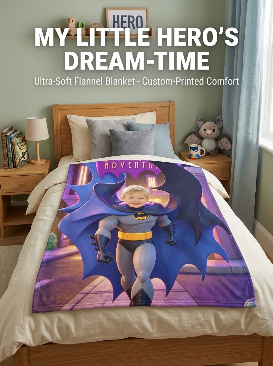 Custom Face Photo Superhero Flannel Blanket Personalized Cozy Warm Plush Throw for Kids Family Birthday Gift