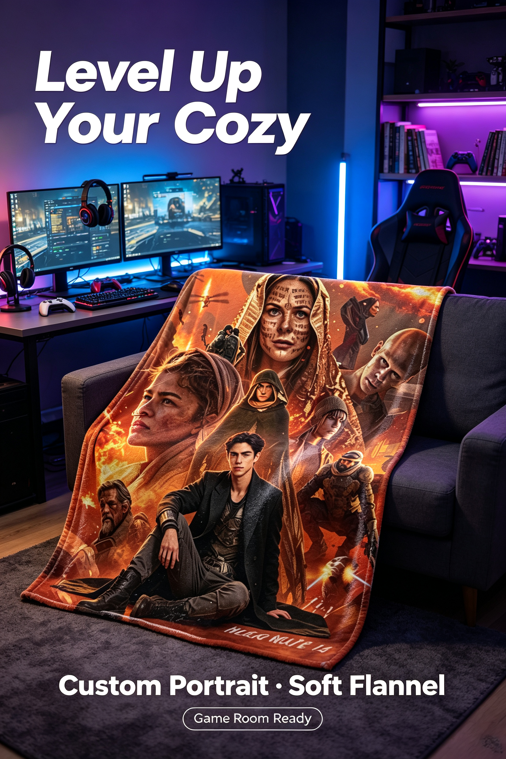 Custom Face Blanket Dune Movie Characters Flannel Blanket Perfect for Fans of Sci-Fi Epic Films Cozy Home Decor Gift or Giveaway