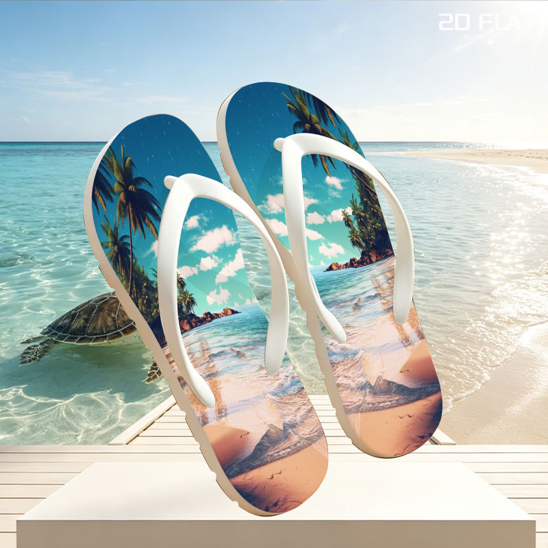 Tropical Beach with Palm Trees and Crystal Clear Water -  flip-flops