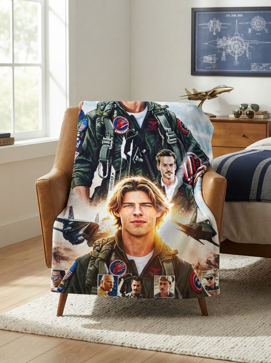 Custom Photo Aviator Pilot Flannel Blanket Personalized Fighter Jet Portrait Ultra Soft Anti-Pilling Cozy Throw Blanket